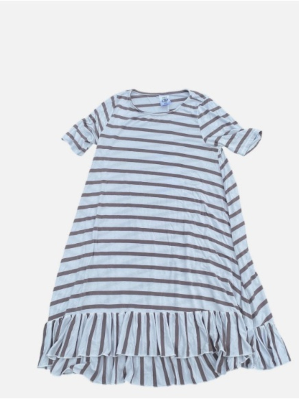 Agnes & Dora Light Blue and Gray Striped Ruffle-Hem Nightgown
